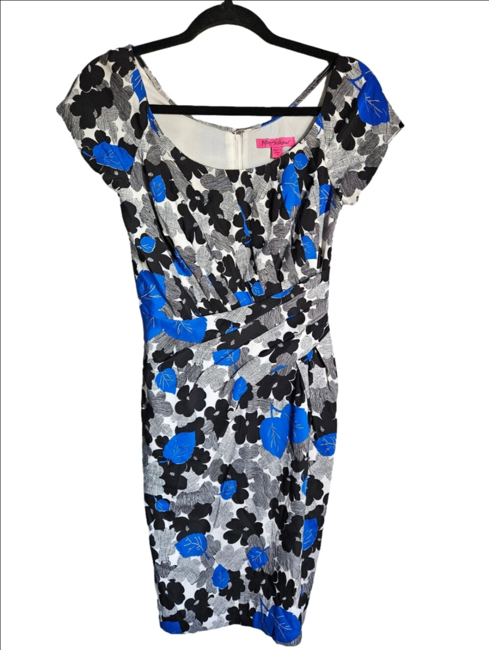 Betsey Johnson Black, White & Blue Floral Midi Dress